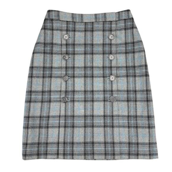 BROOKS BROTHERS Wool Plaid Button Front Wrap Skirt Sz 2 STRETCH PETITE - Picture 3 of 6